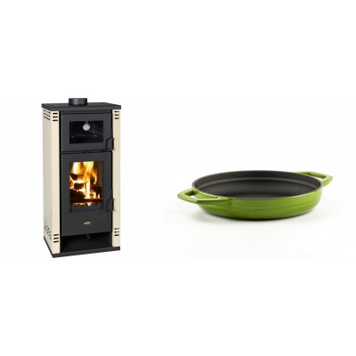 Set Kaminofen, Holzofen mit Backfach Prity K2 GT F, 8.1 kW + Emaillierte gusseisenpfanne mit zwei Griffen Solagio, Bamboo, Ф19cm - Kaminofen - Holzofen mit Backfach