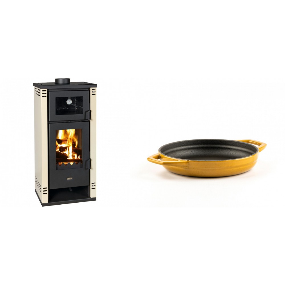 Set Kaminofen, Holzofen mit Backfach Prity K2 GT F, 8.1 kW + Emaillierte gusseisenpfanne mit zwei Griffen Solagio, Dijon, Ф16cm | Holzofen | Kaminofen |