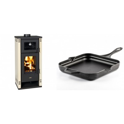 Set Kaminofen, Holzofen mit Backfach Prity K2 GT F, 8.1 kW + Emaillierte Gusseisenpfanne Solagio, Black Onyx, 28x28cm - Kaminofen - Holzofen mit Backfach