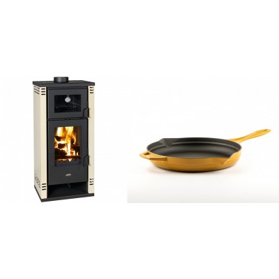 Set Kaminofen, Holzofen mit Backfach Prity K2 GT F, 8.1 kW + Emaillierte Gusseisenpfanne Solagio, Dijon, Ф24cm - Kaminofen - Holzofen mit Backfach
