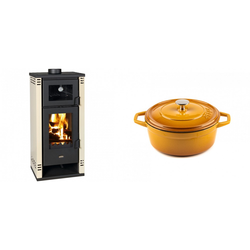 Set Kaminofen, Holzofen mit Backfach Prity K2 GT F, 8.1 kW + Gusseisen Topf Tiefer Solagio, Dijon, Ф20