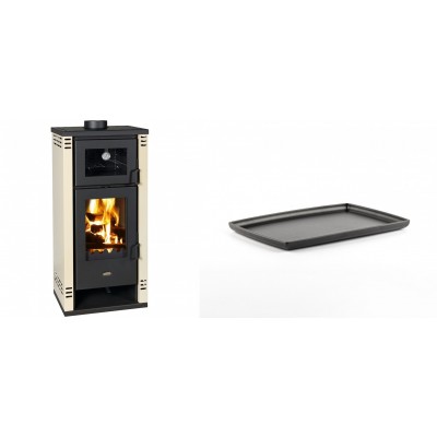 Set Kaminofen, Holzofen mit Backfach Prity K2 GT F, 8.1 kW + Rechteckige Servierplatte aus Gusseisen Solagio, 21x31cm - Kaminofen - Holzofen mit Backfach