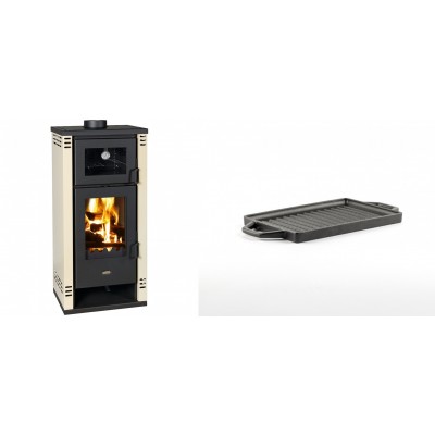 Set Kaminofen, Holzofen mit Backfach Prity K2 GT F, 8.1 kW + Mini-Grillplatte aus Gusseisen Solagio, 15.5x22.5cm - Kaminofen - Holzofen mit Backfach