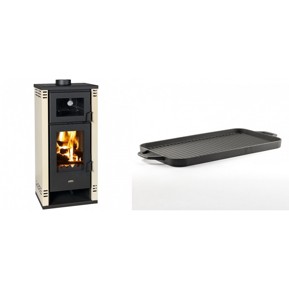 Set Kaminofen, Holzofen mit Backfach Prity K2 GT F, 8.1 kW + Große Grillplatte aus Gusseisen Solagio, 25x44cm | Holzofen | Kaminofen |