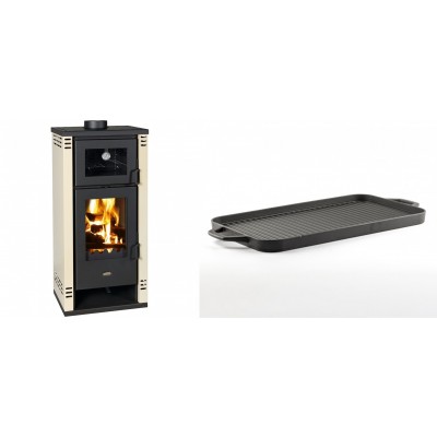 Set Kaminofen, Holzofen mit Backfach Prity K2 GT F, 8.1 kW + Große Grillplatte aus Gusseisen Solagio, 25x44cm - Kaminofen - Holzofen mit Backfach