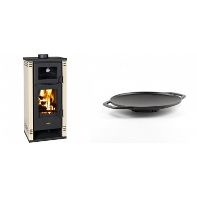 Set Kaminofen, Holzofen mit Backfach Prity K2 GT F, 8.1 kW + Backplatte aus Gusseisen Solagio, Ф28cm - Kaminofen - Holzofen mit Backfach