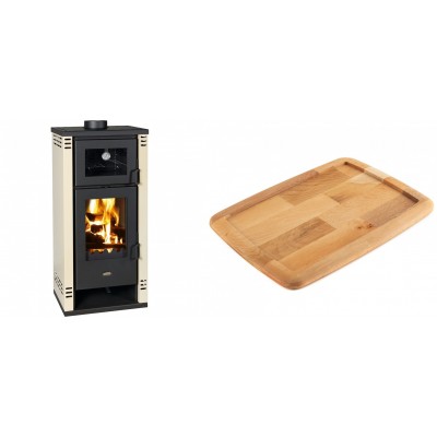 Set Kaminofen, Holzofen mit Backfach Prity K2 GT F, 8.1 kW + Holz untersetzer für gusseisenplatte Solagio HSST2131 - Kaminofen - Holzofen mit Backfach