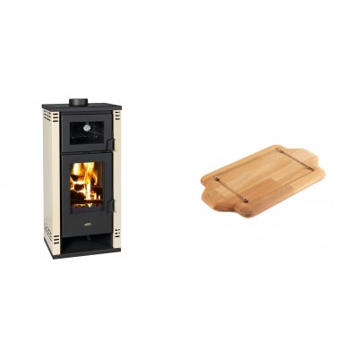 Set Kaminofen, Holzofen mit Backfach Prity K2 GT F, 8.1 kW + Holz untersetzer für mini-gusseisenplatte Solagio HSDDHP1522 - Kaminofen - Holzofen mit Backfach