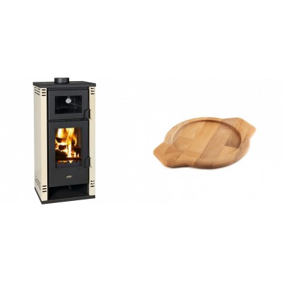Set Kaminofen, Holzofen mit Backfach Prity K2 GT F, 8.1 kW + Holz untersetzer für gusseisenschüssel Solagio HSYKTV22 - Kaminofen - Holzofen mit Backfach