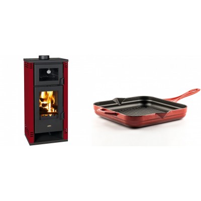 Set Kaminofen, Holzofen mit Backfach Prity K2 GT F Rot, 8.1 kW + Emaillierte grillpfanne Gusseisen Solagio, Rubin, 28x28cm - Produktvergleich