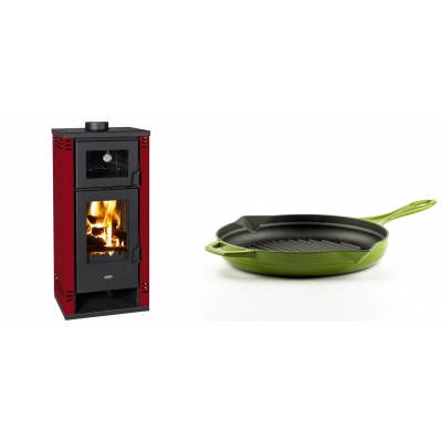 Set Kaminofen, Holzofen mit Backfach Prity K2 GT F Rot, 8.1 kW + Emaillierte grillpfanne Gusseisen Solagio, Bamboo, Ф28cm - Produktvergleich