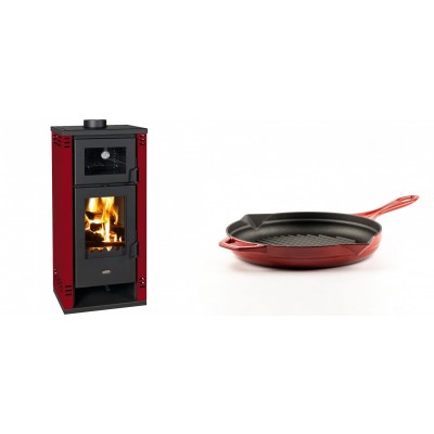 Set Kaminofen, Holzofen mit Backfach Prity K2 GT F Rot, 8.1 kW + Emaillierte grillpfanne Gusseisen Solagio, Rubin, Ф24cm - Produktvergleich