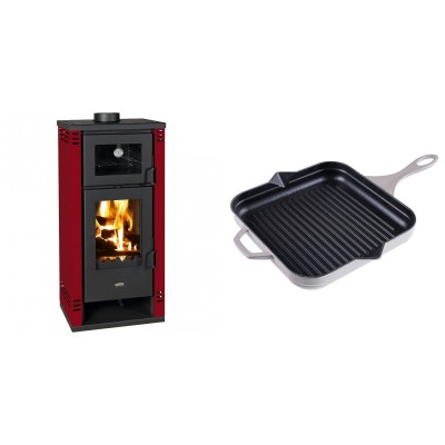 Set Kaminofen, Holzofen mit Backfach Prity K2 GT F Rot, 8.1 kW + Emaillierte grillpfanne Gusseisen Solagio, Ivory, 28x28cm - Produktvergleich