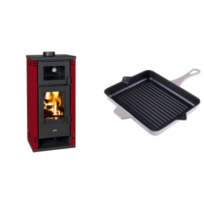 Set Kaminofen, Holzofen mit Backfach Prity K2 GT F Rot, 8.1 kW + Emaillierte grillpfanne Gusseisen Solagio, Ivory, 26x32cm - Produktvergleich