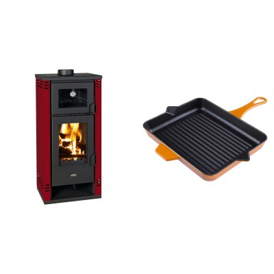 Set Kaminofen, Holzofen mit Backfach Prity K2 GT F Rot, 8.1 kW + Emaillierte grillpfanne Gusseisen Solagio, Dijon, 26x32cm - Produktvergleich