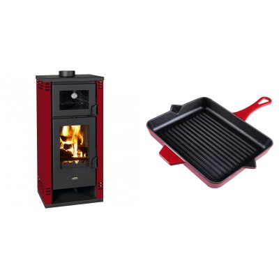 Set Kaminofen, Holzofen mit Backfach Prity K2 GT F Rot, 8.1 kW + Emaillierte grillpfanne Gusseisen Solagio, Rubin, 26x32cm - Produktvergleich