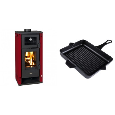 Set Kaminofen, Holzofen mit Backfach Prity K2 GT F Rot, 8.1 kW + Emaillierte grillpfanne Gusseisen Solagio, Black Onyx, 26x32cm - Produktvergleich