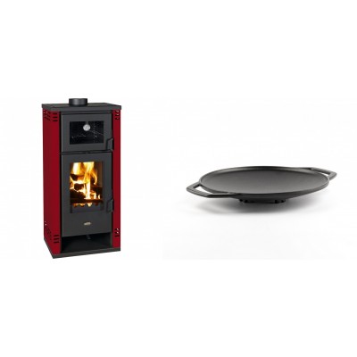Set Kaminofen, Holzofen mit Backfach Prity K2 GT F Rot, 8.1 kW + Backplatte aus Gusseisen Solagio, Ф28cm - Produktvergleich
