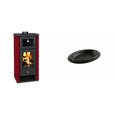 Set Kaminofen, Holzofen mit Backfach Prity K2 GT F Rot, 8.1 kW + Gusseiserne auflaufform Solagio oval, 17x28cm - Kaminofen - Holzofen mit Backfach