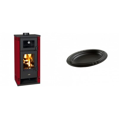 Set Kaminofen, Holzofen mit Backfach Prity K2 GT F Rot, 8.1 kW + Gusseiserne auflaufform Solagio oval, 25x33cm - Kaminofen - Holzofen mit Backfach