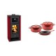 Set Kaminofen, Holzofen mit Backfach Prity K2 GT F Rot, 8.1 kW + Gusseisen Topf Set aus 3 teilen Solagio, Rubin | Holzofen | Kaminofen |