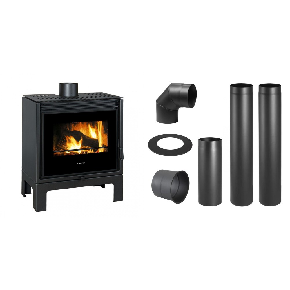 Set Kaminofen, Holzofen Prity, Modell PM-TV SL, 13kW, Panoramablick + Schornstein Bausatz PARKANEX, Stahl Ø150, Dicke 2mm | Holzofen | Kaminofen |