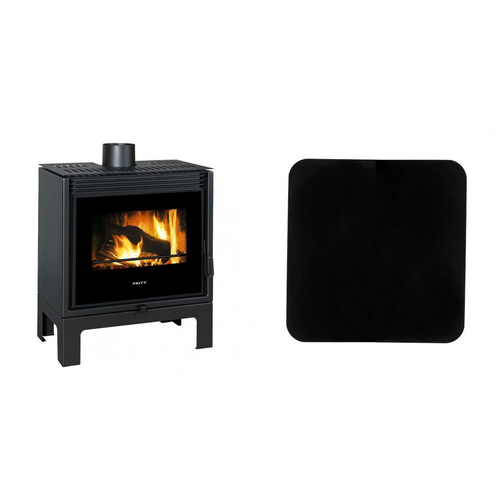 Set Kaminofen, Holzofen Prity, Modell PM-TV SL, 13kW, Panoramablick + Funkenschutzplatte Stahl 2mm, Größe 98x98cm | Holzofen | Kaminofen |