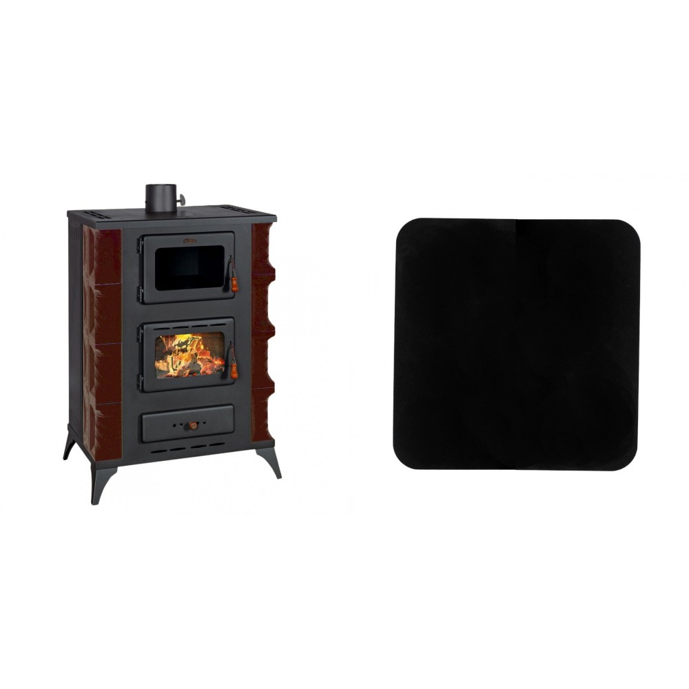 Set Kaminofen, Holzofen mit Backfach Prity, Modell F RK Maro, 12kW + Funkenschutzplatte Stahl 2mm, Größe 98x98cm | Kaminofen Prity | Prity |