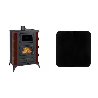 Set Kaminofen, Holzofen mit Backfach Prity, Modell F RK Maro, 12kW + Funkenschutzplatte Stahl 2mm, Größe 98x98cm - Kaminofen - Holzofen mit Backfach