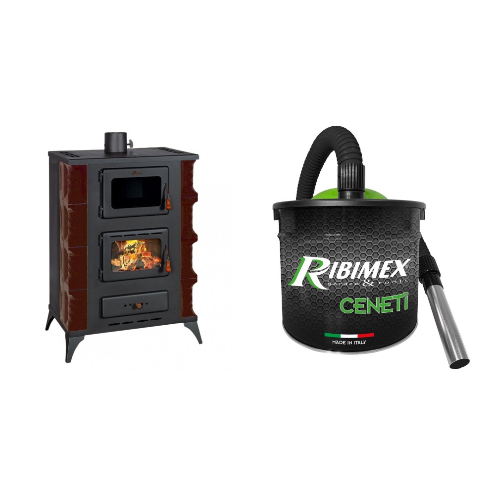 Set Kaminofen, Holzofen mit Backfach Prity, Modell F RK Maro, 12kW + Elektrischer Aschesauger Ribimex, Modell Cenetì, Fassungsvermögen 15 L | Kaminofen Prity | Prity |