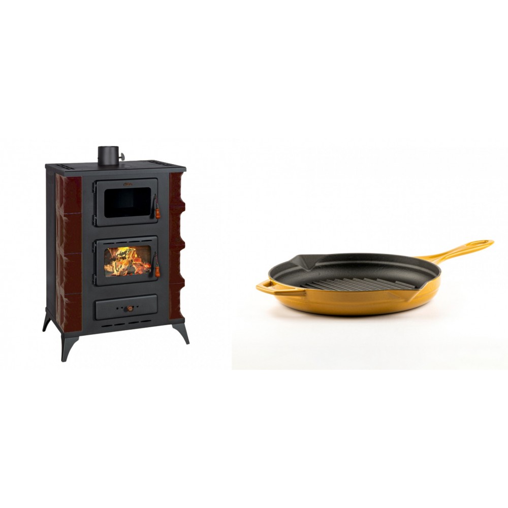 Set Kaminofen, Holzofen mit Backfach Prity, Modell F RK Maro, 12kW + Emaillierte grillpfanne Gusseisen Solagio, Dijon, Ф24cm | Holzofen | Kaminofen |