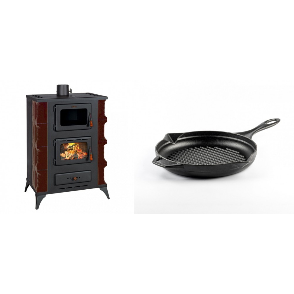 Set Kaminofen, Holzofen mit Backfach Prity, Modell F RK Maro, 12kW + Emaillierte grillpfanne Gusseisen Solagio, Black Onyx, Ф24cm | Holzofen | Kaminofen |