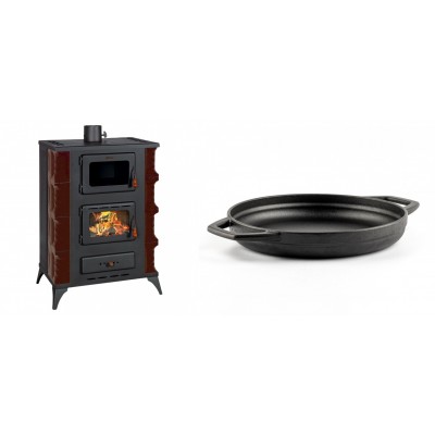 Set Kaminofen, Holzofen mit Backfach Prity, Modell F RK Maro, 12kW + Emaillierte gusseisenpfanne mit zwei Griffen Solagio, Black Onyx, Ф22cm - Kaminofen - Holzofen mit Backfach