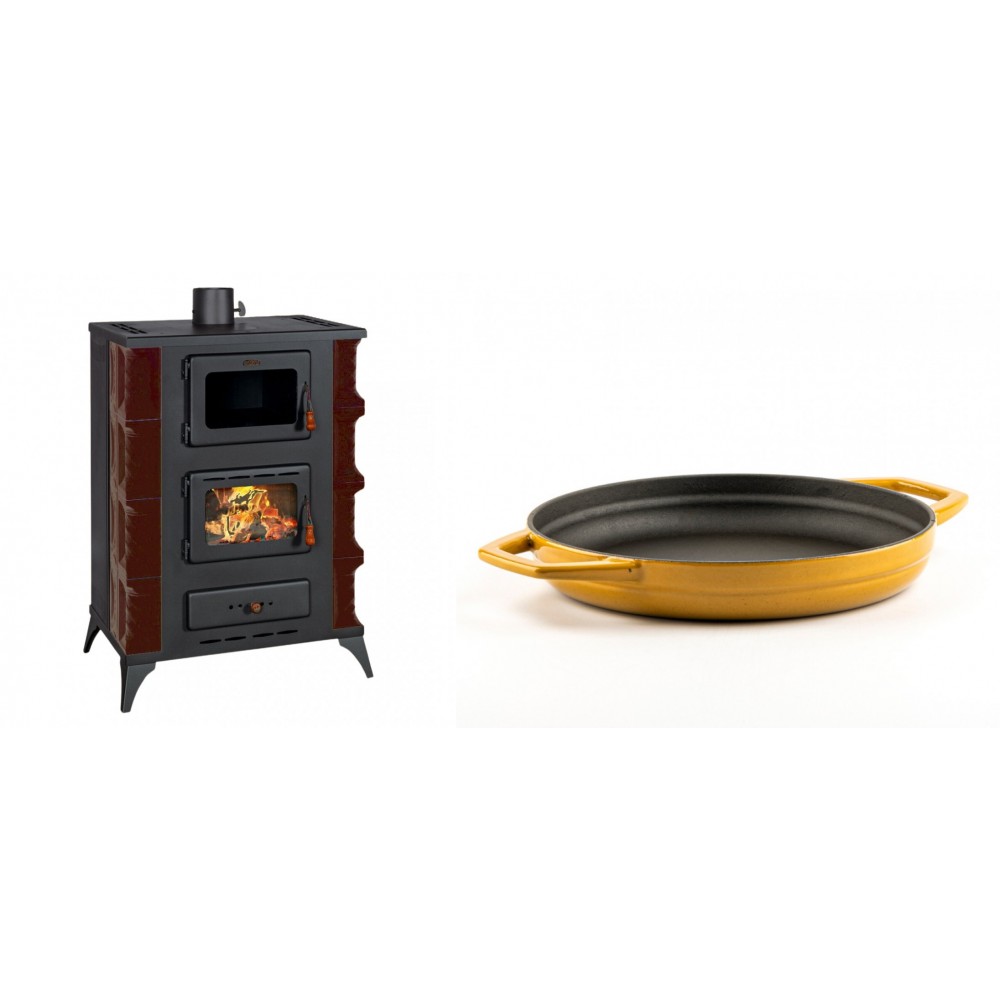 Set Kaminofen, Holzofen mit Backfach Prity, Modell F RK Maro, 12kW + Emaillierte gusseisenpfanne mit zwei Griffen Solagio, Dijon, Ф22cm | Holzofen | Kaminofen |