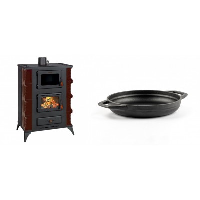 Set Kaminofen, Holzofen mit Backfach Prity, Modell F RK Maro, 12kW + Emaillierte gusseisenpfanne mit zwei Griffen Solagio, Black Onyx, Ф19cm - Kaminofen - Holzofen mit Backfach