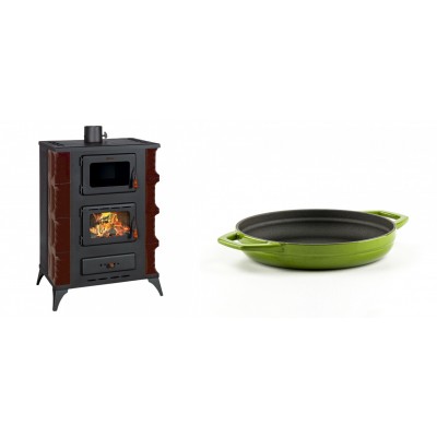 Set Kaminofen, Holzofen mit Backfach Prity, Modell F RK Maro, 12kW + Emaillierte gusseisenpfanne mit zwei Griffen Solagio, Bamboo, Ф19cm - Kaminofen - Holzofen mit Backfach