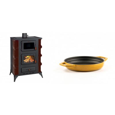 Set Kaminofen, Holzofen mit Backfach Prity, Modell F RK Maro, 12kW + Emaillierte gusseisenpfanne mit zwei Griffen Solagio, Dijon, Ф16cm - Kaminofen - Holzofen mit Backfach