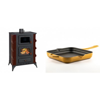 Set Kaminofen, Holzofen mit Backfach Prity, Modell F RK Maro, 12kW + Emaillierte Gusseisenpfanne Solagio, Dijon, 28x28cm - Kaminofen - Holzofen mit Backfach
