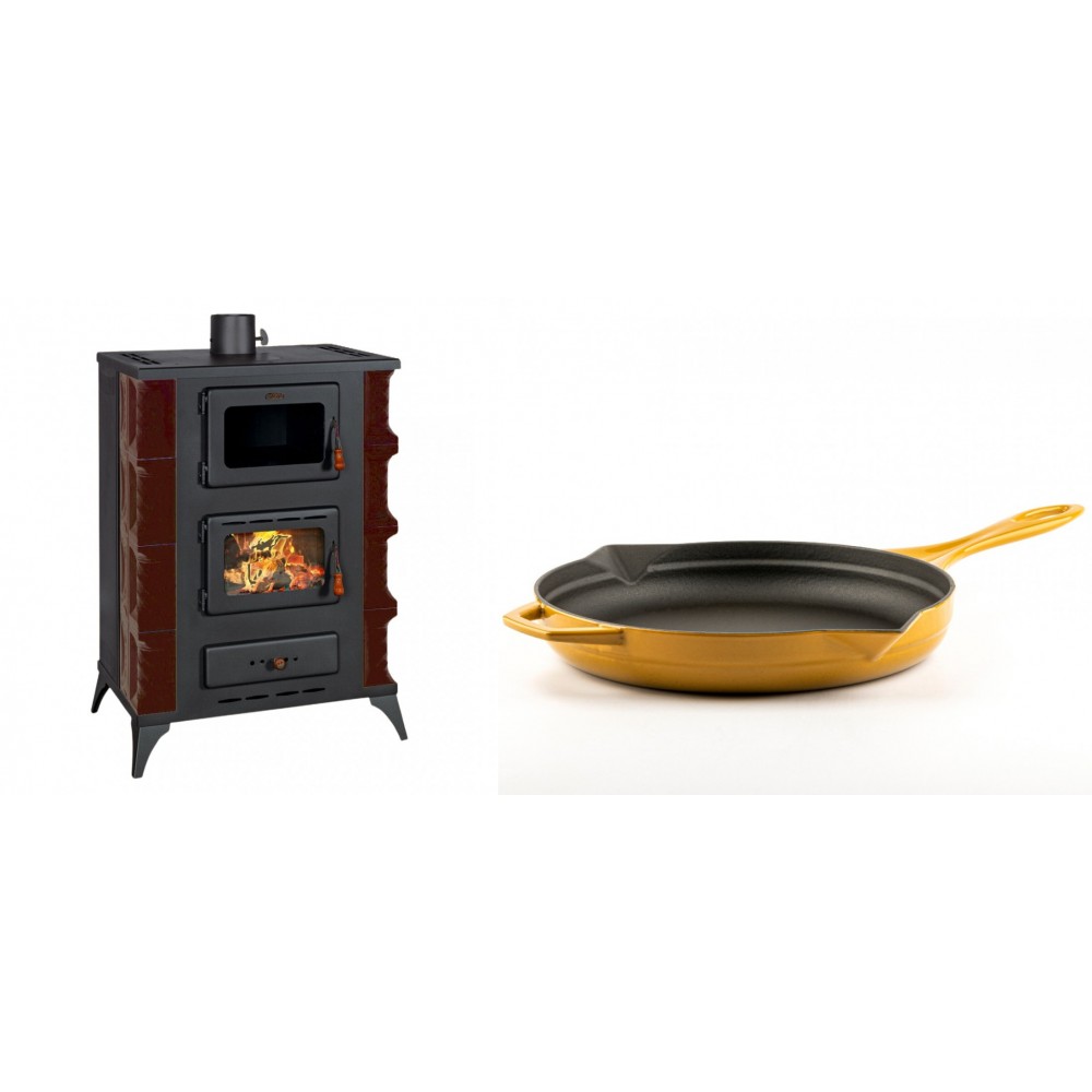 Set Kaminofen, Holzofen mit Backfach Prity, Modell F RK Maro, 12kW + Emaillierte Gusseisenpfanne Solagio, Dijon, Ф28cm | Holzofen | Kaminofen |