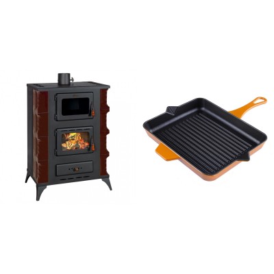 Set Kaminofen, Holzofen mit Backfach Prity, Modell F RK Maro, 12kW + Emaillierte grillpfanne Gusseisen Solagio, Dijon, 26x32cm - Kaminofen - Holzofen mit Backfach