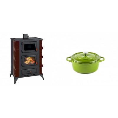 Set Kaminofen, Holzofen mit Backfach Prity, Modell F RK Maro, 12kW + Gusseisen Topf Tiefer Solagio, Bamboo, Ф12 - Kaminofen - Holzofen mit Backfach