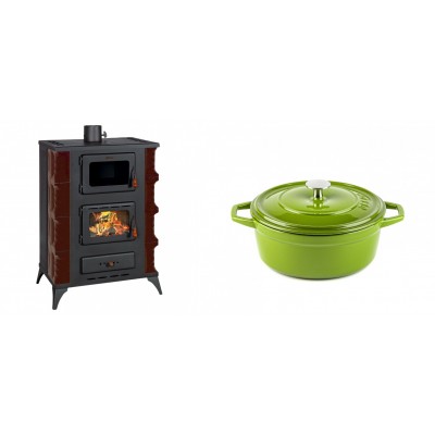 Set Kaminofen, Holzofen mit Backfach Prity, Modell F RK Maro, 12kW + Gusseisen Topf Tiefer Solagio, Bamboo, Ф20 - Kaminofen - Holzofen mit Backfach