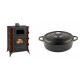Set Kaminofen, Holzofen mit Backfach Prity, Modell F RK Maro, 12kW + Gusseisen Topf Flach Solagio, Black Onyx, Ф28 | Holzofen | Kaminofen |