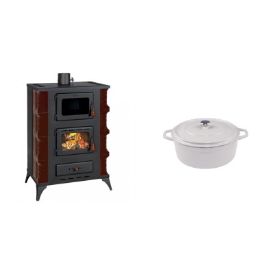 Set Kaminofen, Holzofen mit Backfach Prity, Modell F RK Maro, 12kW + Gusseisen Topf Tiefer Solagio, Ivory, Ф12 - Kaminofen - Holzofen mit Backfach