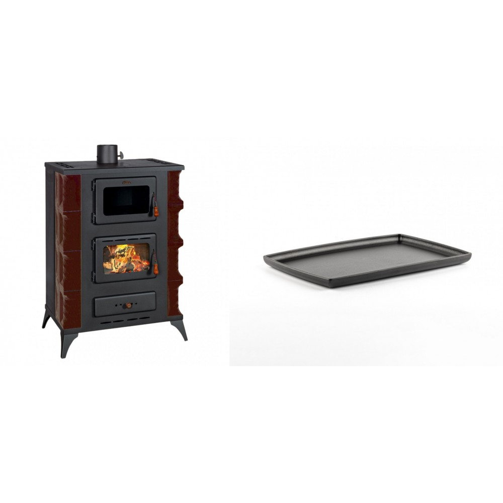 Set Kaminofen, Holzofen mit Backfach Prity, Modell F RK Maro, 12kW + Rechteckige Servierplatte aus Gusseisen Solagio, 21x31cm | Holzofen | Kaminofen |
