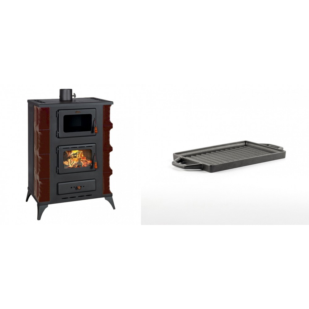 Set Kaminofen, Holzofen mit Backfach Prity, Modell F RK Maro, 12kW + Mini-Grillplatte aus Gusseisen Solagio, 15.5x22.5cm