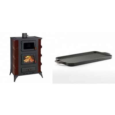 Set Kaminofen, Holzofen mit Backfach Prity, Modell F RK Maro, 12kW + Große Grillplatte aus Gusseisen Solagio, 25x44cm - Kaminofen - Holzofen mit Backfach