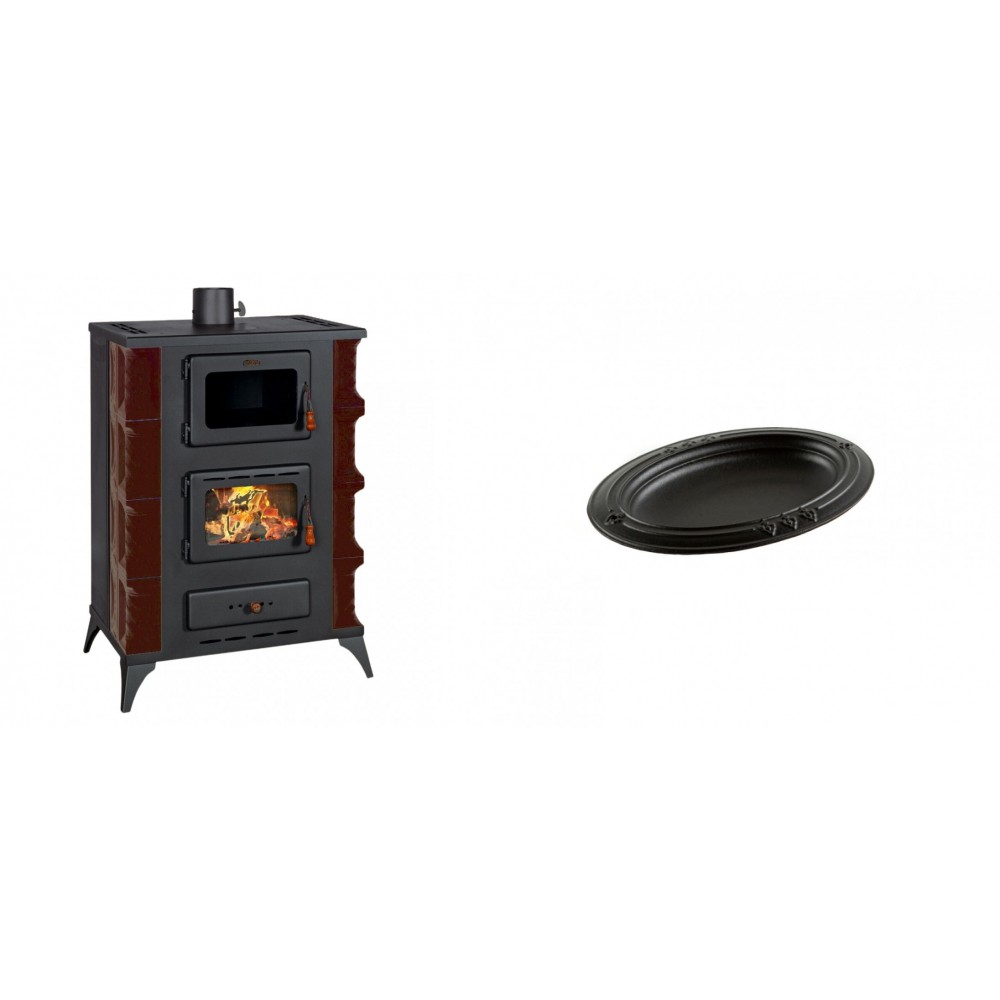 Set Kaminofen, Holzofen mit Backfach Prity, Modell F RK Maro, 12kW + Gusseiserne auflaufform Solagio oval, 17x28cm | Holzofen | Kaminofen |