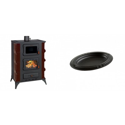 Set Kaminofen, Holzofen mit Backfach Prity, Modell F RK Maro, 12kW + Gusseiserne auflaufform Solagio oval, 25x33cm - Kaminofen - Holzofen mit Backfach