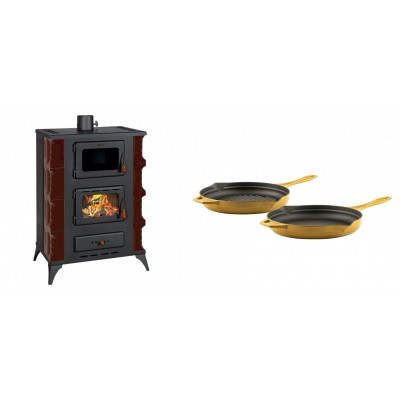 Set Kaminofen, Holzofen mit Backfach Prity, Modell F RK Maro, 12kW + Gusseisen Topf Set aus 2 teilen Solagio, Dijon - Kaminofen - Holzofen mit Backfach